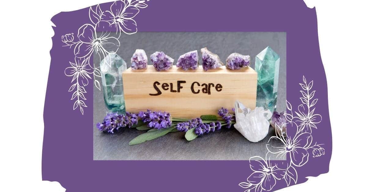 self-care on purple background